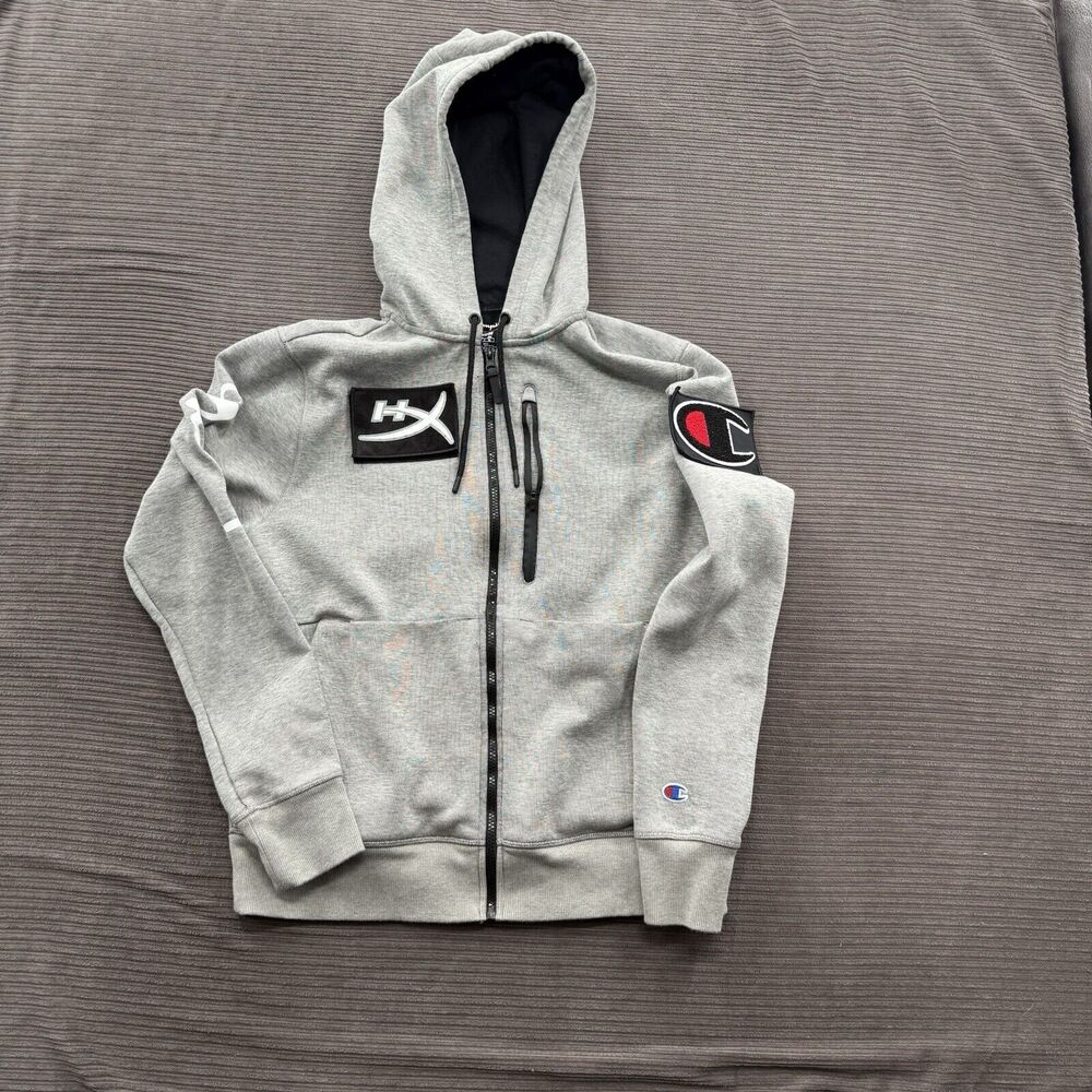 Champion Gamer Hoodie Men Medium Gray Full Zip Gaming Outdoors Walking Pockets.